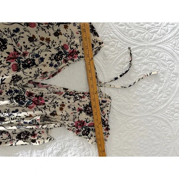 Band of Gypsies Floral Maxi Wrap Dress Ivory Navy Mauve High Low Boho Large - Picture 11 of 13